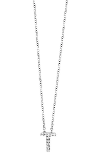 Shop Bony Levy 18k Gold Pavé Diamond Initial Pendant Necklace In White Gold - T