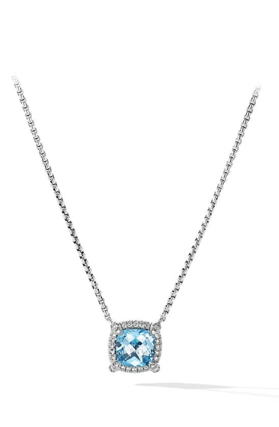 Shop David Yurman Châtelaine Amethyst & Diamond Pendant Necklace In Silver Pave/ Blue Topaz