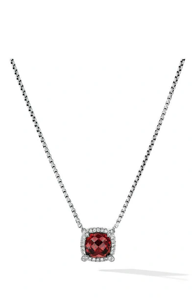 Shop David Yurman Châtelaine Amethyst & Diamond Pendant Necklace In Silver Pave/ Red Garnet