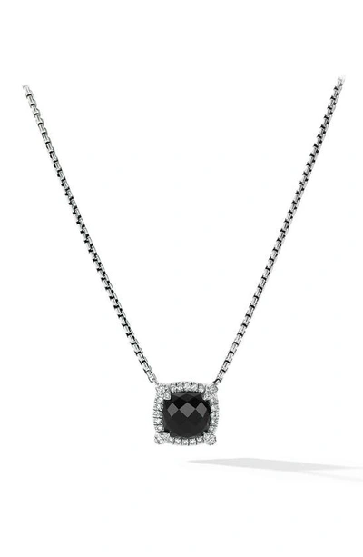 Shop David Yurman Châtelaine Amethyst & Diamond Pendant Necklace In Silver Pave/ Black Onyx