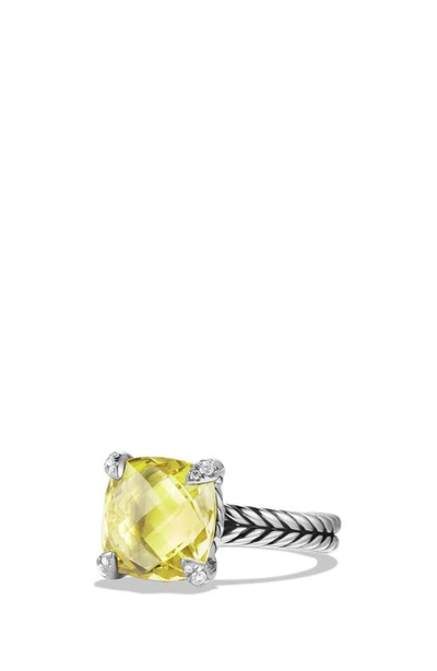 Shop David Yurman Châtelaine Ring With Semiprecious Stone And Diamonds In Silver/ Lemon Citrine