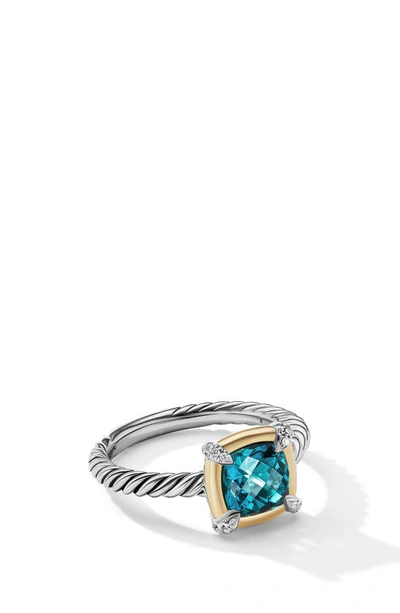 Shop David Yurman Petite Chatelaine® Ring With Semiprecious Stone And Diamonds In Silver Pave/ Hampton Blue