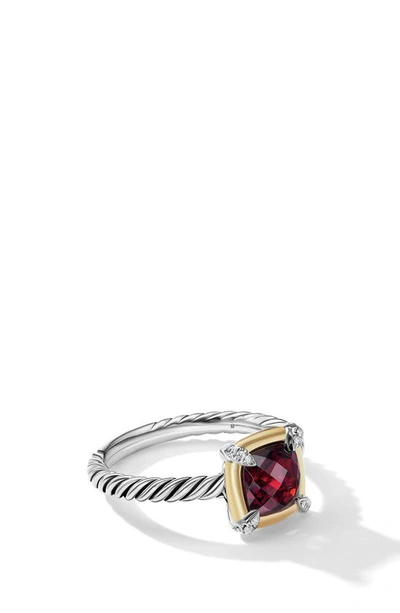 Shop David Yurman Petite Chatelaine® Ring With Semiprecious Stone And Diamonds In Silver Pave/ Garnet