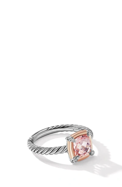 Shop David Yurman Petite Chatelaine® Ring With Semiprecious Stone And Diamonds In Silver Pave/ Morganite