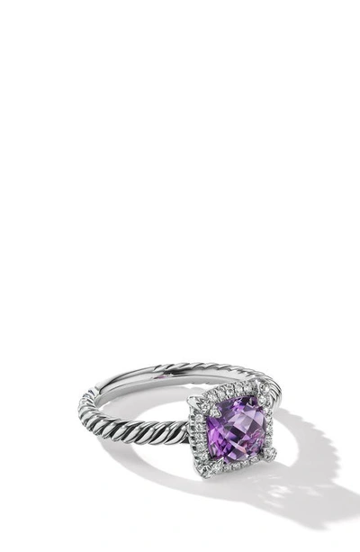 Shop David Yurman Petite Chatelaine® Pavé Bezel Ring With Semiprecious Stone And Diamonds In Silver Pave/ Amethyst