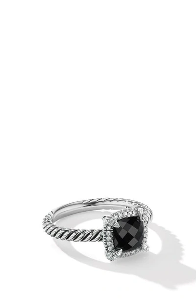 Shop David Yurman Petite Chatelaine® Pavé Bezel Ring With Semiprecious Stone And Diamonds In Silver Pave/ Black Onyx