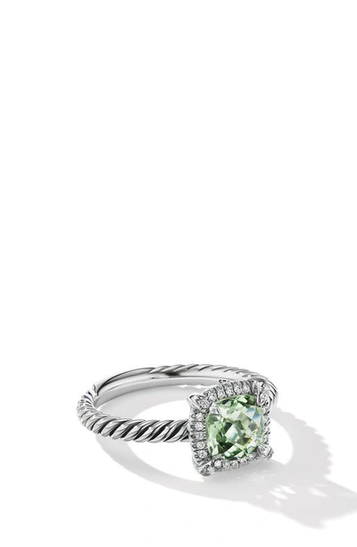 Shop David Yurman Petite Chatelaine® Pavé Bezel Ring With Semiprecious Stone And Diamonds In Silver Pave/ Prasiolite