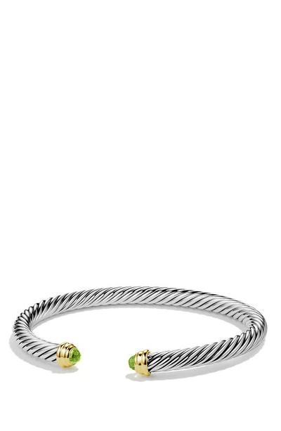 Shop David Yurman Cable Classics Bracelet With Semiprecious Stones & 14k Gold, 5mm In Peridot