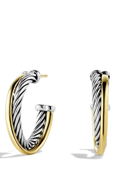 Shop David Yurman Crossover Small Hoop Earrings With Gold In Two Tone