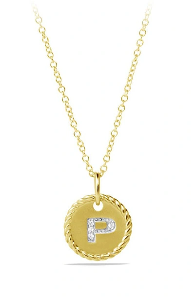 David Yurman Cable Collectibles Initial Pendant With Diamonds In Gold On Chain, 16-18
