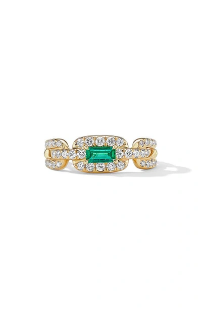 Shop David Yurman Stax Emerald & Diamond Chain Link Ring In Yellow Gold