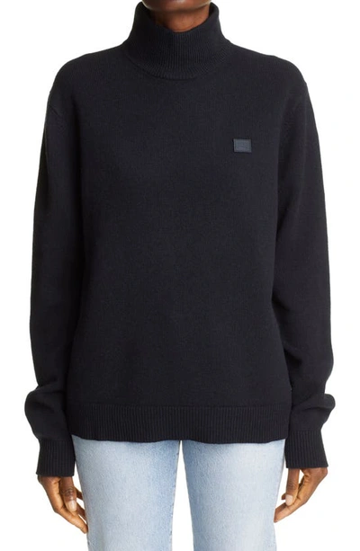 Shop Acne Studios Kurtle Turtleneck Face Patch Wool Sweater In Black