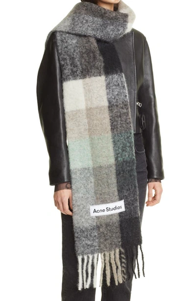 Shop Acne Studios Vally Plaid Alpaca, Wool & Mohair Blend Scarf In Green/ Grey/ Black