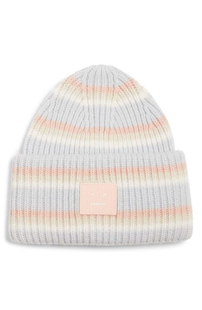 Shop Acne Studios Pansy Face Patch Stripe Wool Beanie In Multi Blue