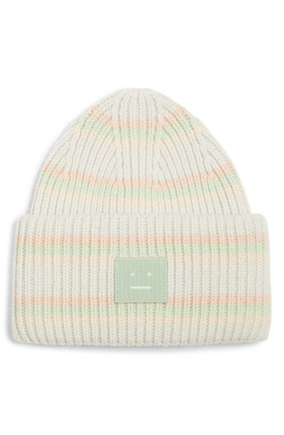 Shop Acne Studios Pansy Face Patch Stripe Wool Beanie In Multi Green