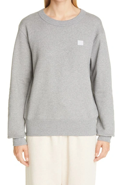 Shop Acne Studios Fairah Face Patch Organic Cotton Sweatshirt In Light Grey Melange