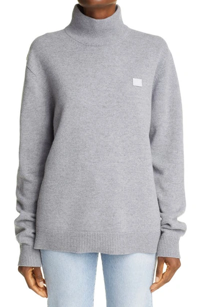 Shop Acne Studios Kurtle Turtleneck Face Patch Wool Sweater In Grey Melange