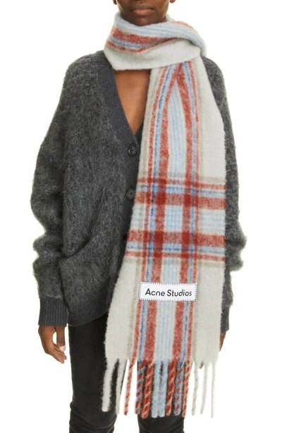 Shop Acne Studios Vally Plaid Alpaca, Wool & Mohair Blend Scarf In Light Grey