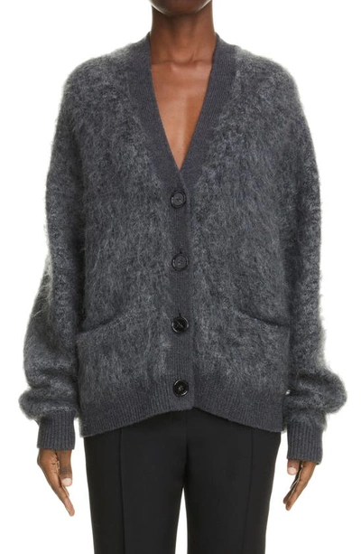 Shop Acne Studios Rives Mohair & Wool Blend Cardigan In Dark Grey