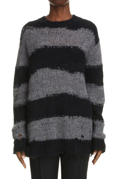 Shop Acne Studios Kalia Block Stripe Distressed Sweater In Grey/ Black