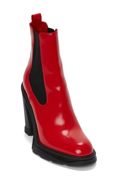 Shop Alexander Mcqueen Tread Slick Chelsea Boot In Poppy Red/ Black