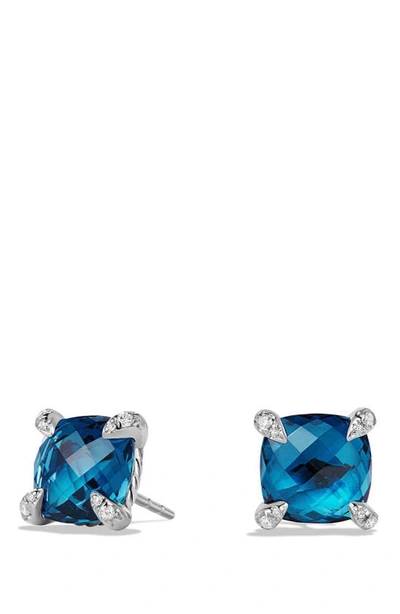 Shop David Yurman Châtelaine Earrings With Semiprecious Stones And Diamonds In Silver/ Hampton Blue Topaz