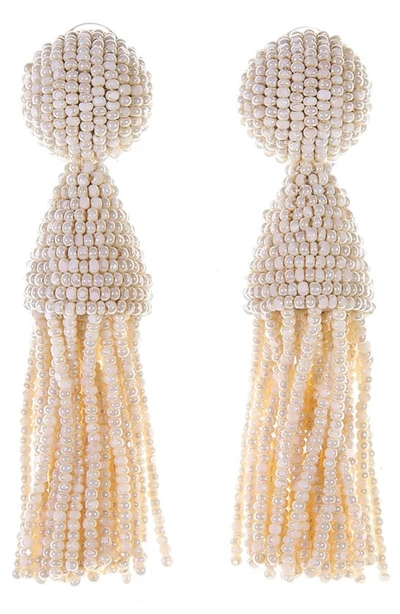 Shop Oscar De La Renta Classic Short Tassel Drop Clip Earrings In Ivory