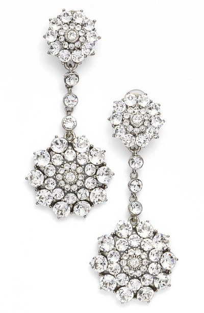 Shop Oscar De La Renta Classic Jeweled Swarovski Crystal Drop Earrings In Crystal Silver