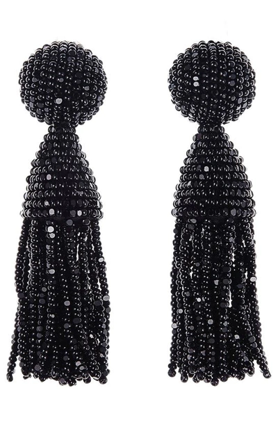 Shop Oscar De La Renta Classic Short Tassel Drop Clip Earrings In Black