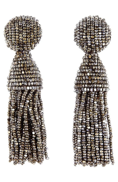 Shop Oscar De La Renta Classic Short Tassel Drop Clip Earrings In Champagne