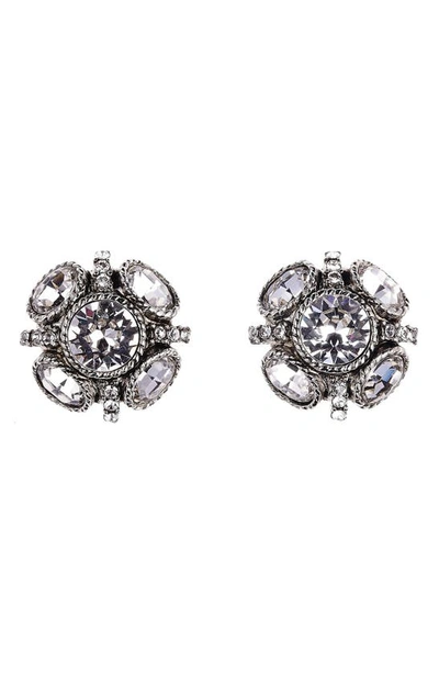 Shop Oscar De La Renta Classic Button Stud Earrings In Crystal Silver