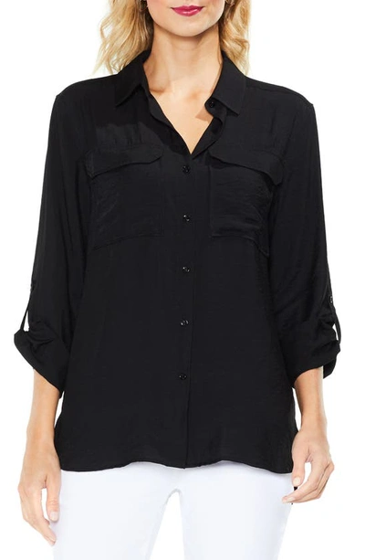 Shop Vince Camuto Hammered Satin Utility Shirt In Rich Black