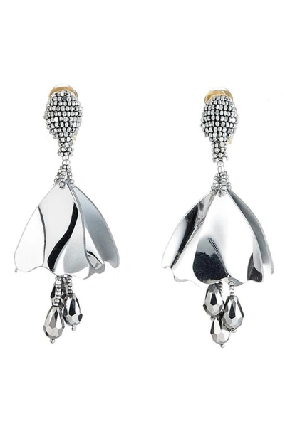 Shop Oscar De La Renta Small Impatiens Flower Drop Clip Earrings In Silver
