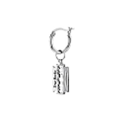 True Rocks Gun Metal Grey Sterling Silver Mini Razor Blade Charm On Hoop In On