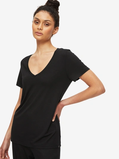 Shop Derek Rose Women's V-neck T-shirt Lara Micro Modal Stretch Black