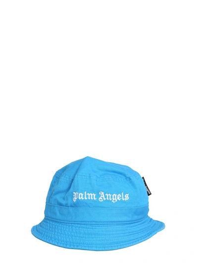 Shop Palm Angels Logo Embroidered Bucket Hat In Blue