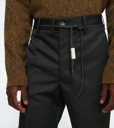 Shop Marni Belted Wool Pants In Black