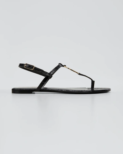 Shop Saint Laurent Cassandra Mock-croc Ysl Slingback Sandals In Nero