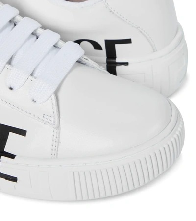 Shop Versace Logo Leather Sneakers In Bianco+nero