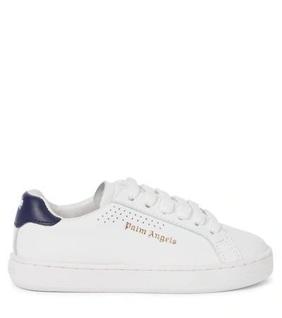 Shop Palm Angels Leather Sneakers In White Navy