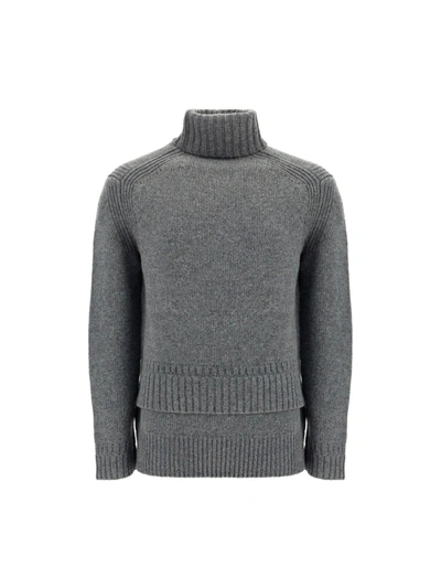 Shop Juun.j Juun J Double Hem Turtleneck Sweater In Grey
