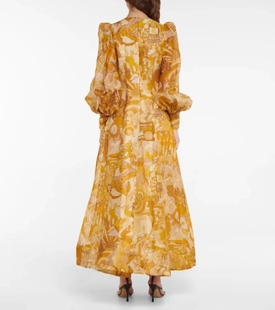 Shop Zimmermann Tempo Printed Silk And Linen Gown In Honey Collage