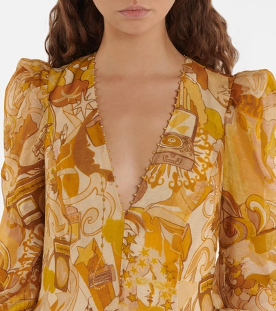 Shop Zimmermann Tempo Printed Silk And Linen Gown In Honey Collage