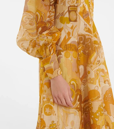 Shop Zimmermann Tempo Printed Silk And Linen Gown In Honey Collage