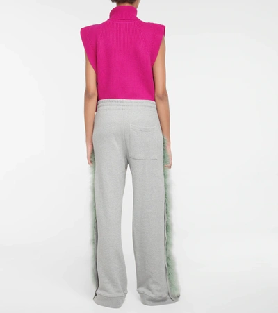 Shop Dries Van Noten Feather-trimmed Cotton Sweatpants In Grey Melange