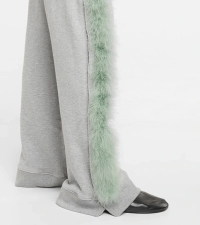 Shop Dries Van Noten Feather-trimmed Cotton Sweatpants In Grey Melange