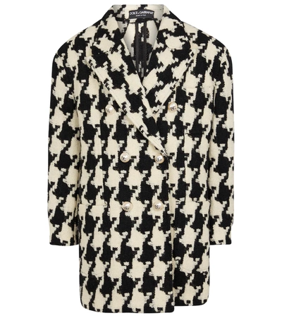 Shop Dolce & Gabbana Houndstooth Wool-blend Coat In Pied De Poule