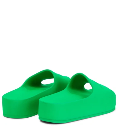 Shop Balenciaga Logo Rubber Slides In Green