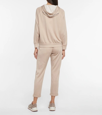 Shop Brunello Cucinelli Embellished Cotton And Silk Hoodie In Feather/panama