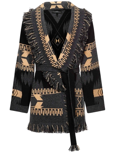 Alanui Geometric-print Frayed-edge Cardigan In Black